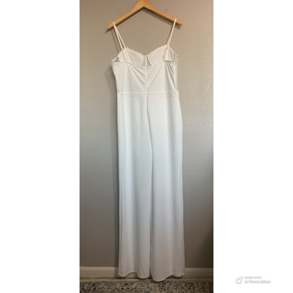 Lulus XL Perfectly Sultry White Sheer Mesh Bustier Wide Leg Jumpsuit NWT FLAWS - Picture 8 of 17
